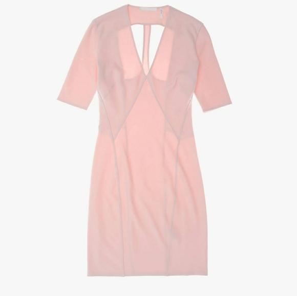 Helmut Lang V neck stretch soft pink knit bodycon mini dress - Picture 2 of 3